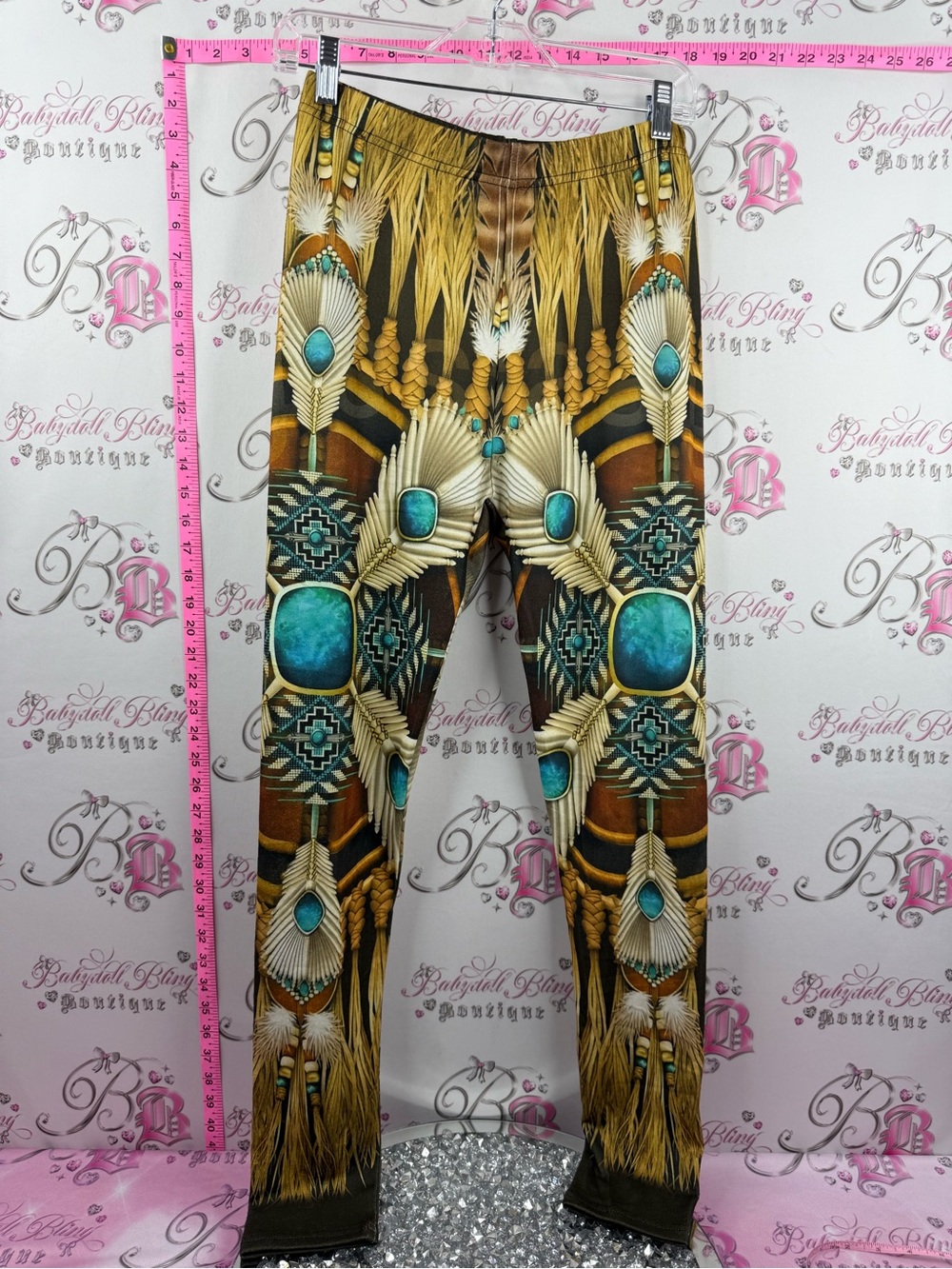 Leggings cowgirl feathers  Turquoise & Brown Patterned Stretch Leggings